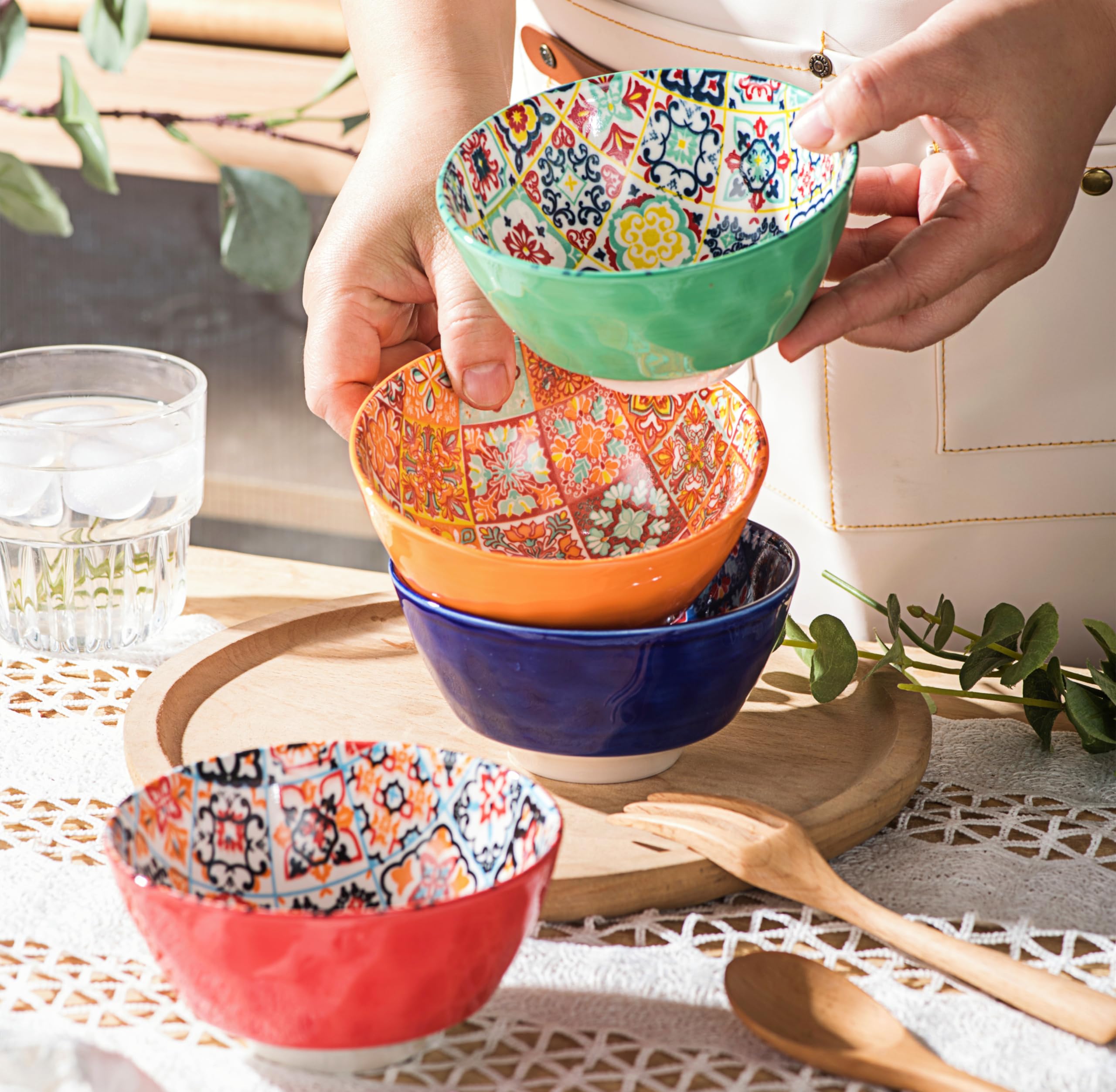 Müslischalen Bunt, Suppenschalen Pastaschalen Porzellan für 4 Personen - 380ml,Salatschüssel Schalen Set für Ramen, Dessert, Suppen, Müsli, Pasta