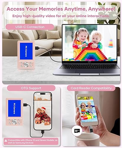 Miniatura 6 de WONNIE Cámara digital de 56 MP, FHD 1080P para apuntar y disparar con tarjeta SD de 32 GB, 2 baterías y cordón, ideal para niños y adolescentes,