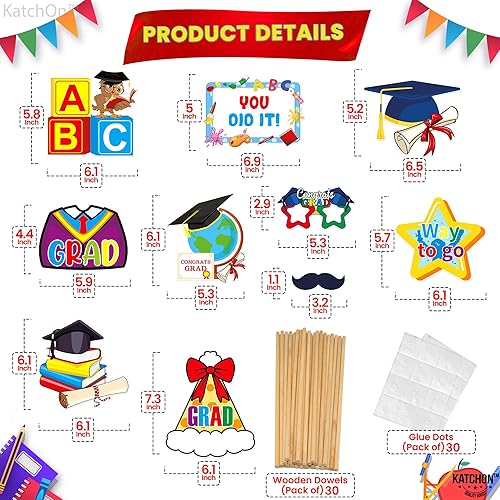 Vista 12 de KatchOn, Accesorios para cabina de fotos de graduación 2025 – Paquete de 22 Accesorios de fotos de graduación azules y dorados Decoraciones