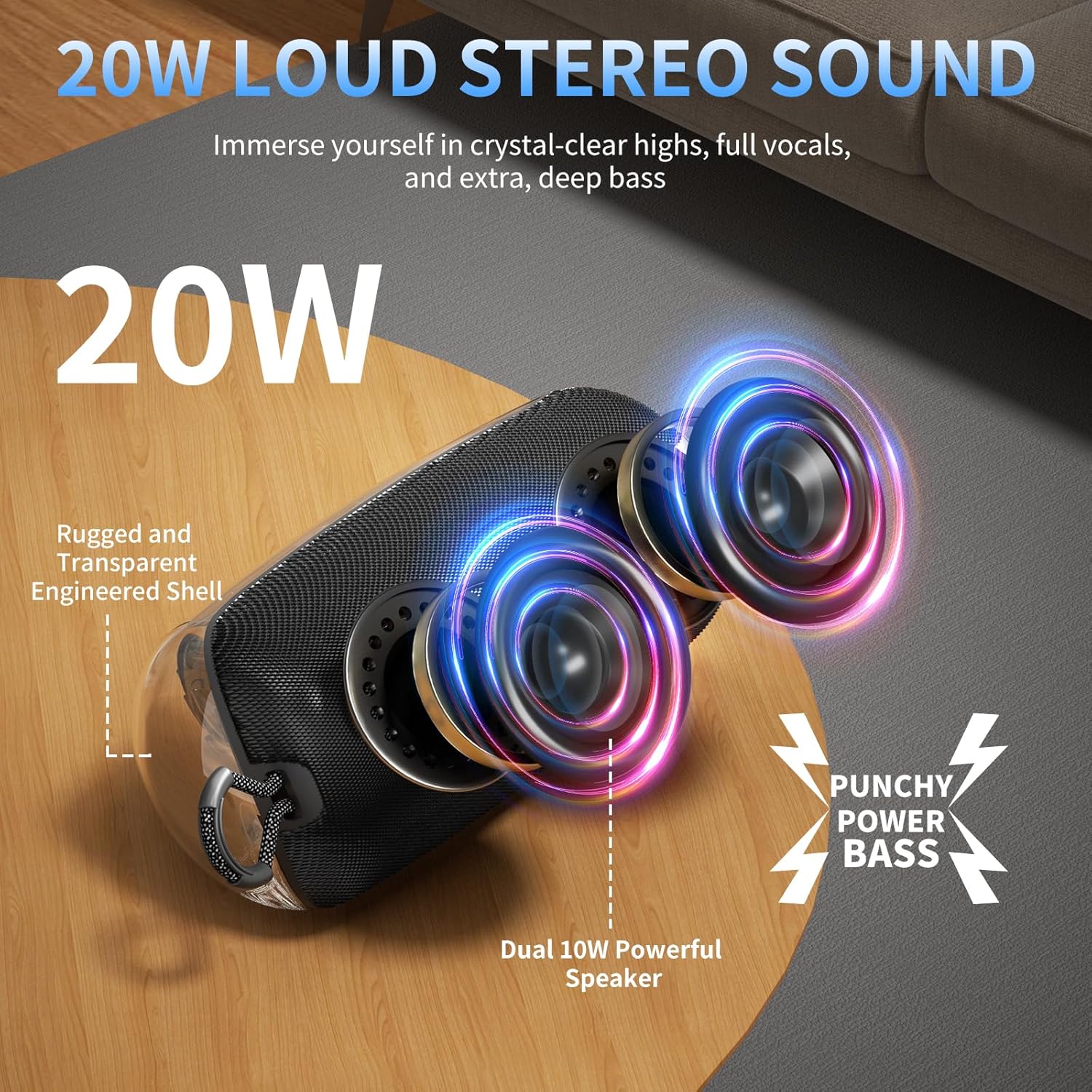 Portable Bluetooth Speaker with Punchy Bass & RGB Lights, Dual 10W Loud Sound, IPX6 Waterproof, TWS, Long-Lasting Battery, 2026 Rugged Shower Speaker for Outdoor, Home, Beach, Party, Gift Ideas 3 81CGPbMeBGL. AC SL1500