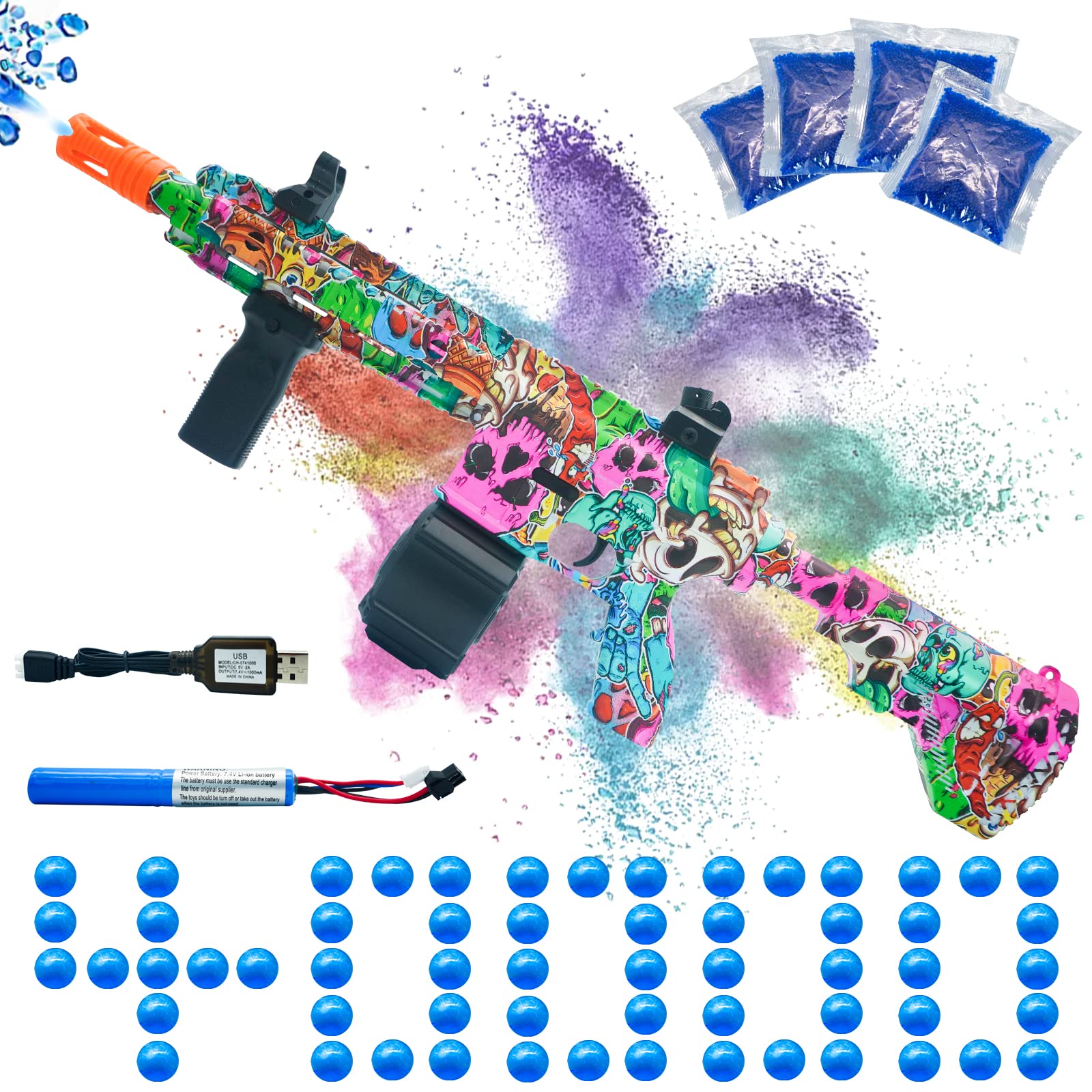 Electric Gel Ball Blaster, High Speed Automatic Splatter Ball Blaster with 60000 and Goggles, JIFTOK Rechargeable Splatter Ball Toys for Outdoor Activities Shooting Game Party Favors-Color