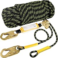 TRSMIMA 50ft Roofing Safety Lanyard Rope with Grab Hooks & Shock Absorber - ANSI Certified Fall Protection for Roofers, Climbers & Construction