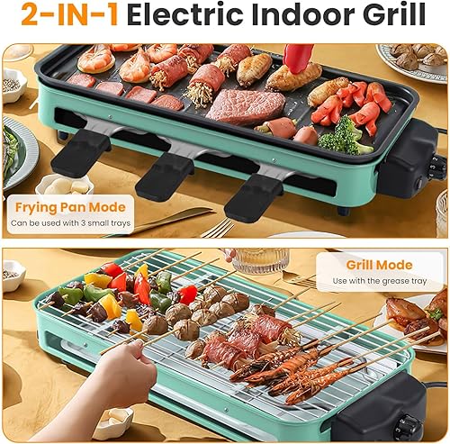 Miniatura 2 de Parrilla eléctrica para interiores, parrilla de mesa Raclette 2 en 1 sin humo de 1500 W para cocina, barbacoa coreana con red de parrilla, placa