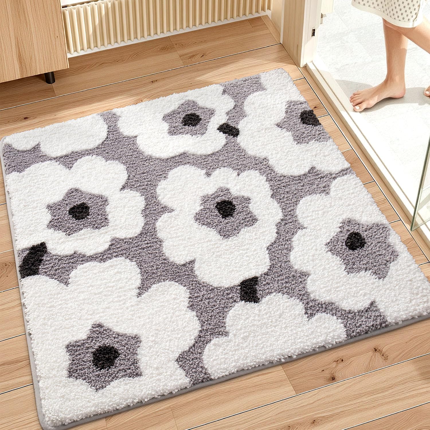 LUMI Bath Mat Rug 32″x32″, Plush Non-Slip Absorbent Flower Bathroom Mat, Ultra Soft Washable Shower Rugs, Stylish Floral Square Shaped Carpet for Floor, Bathtub, Home Decor, White Flower LUMI Bath Mat Rug 32″x32″, Plush Non-Slip Absorbent Flower Bathroom Mat, Ultra Soft Washable Shower Rugs, Stylish Floral Square Shaped Carpet for Floor, Bathtub, Home Decor, White Flower