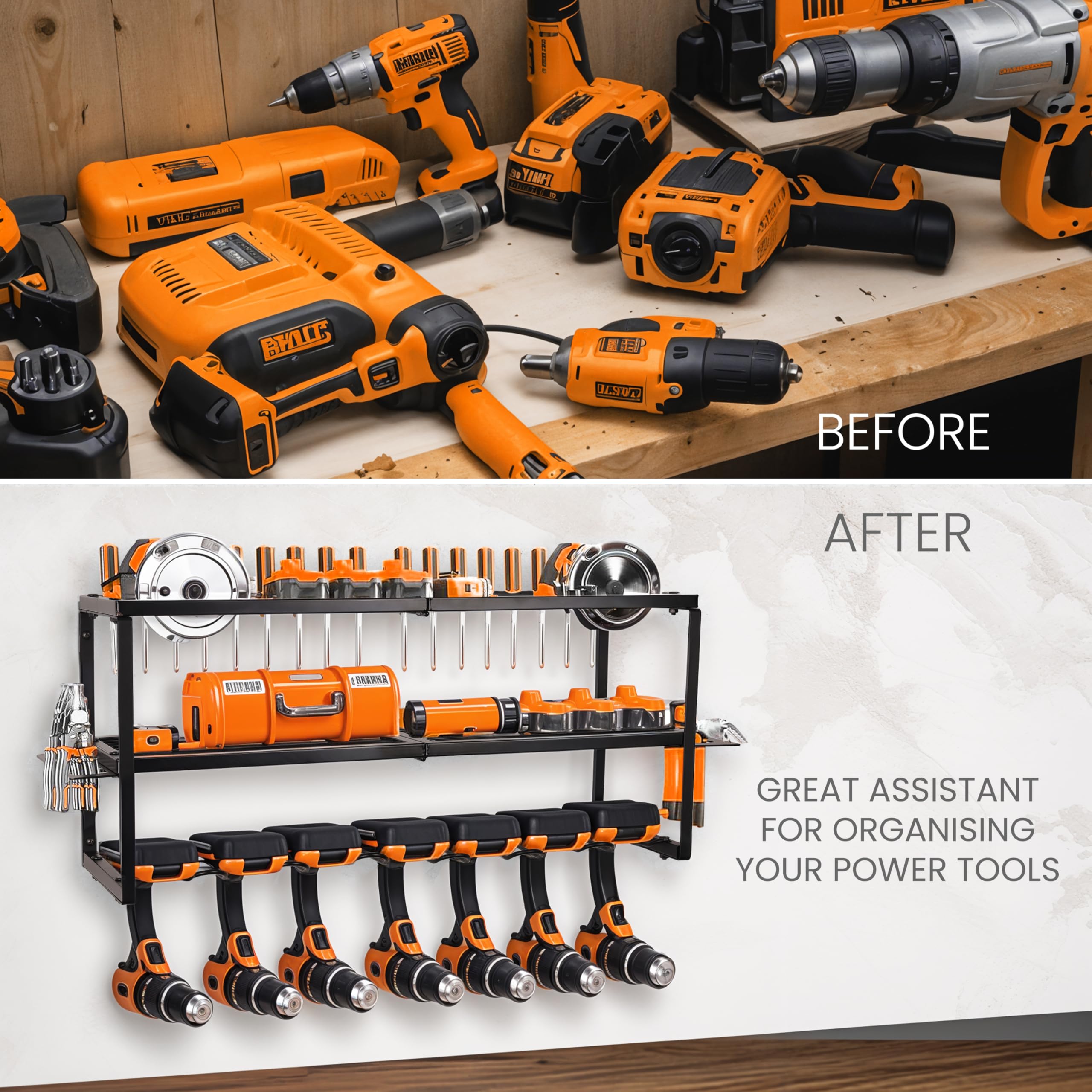 Organizzatore Per Utensili Elettrici Da Parete In Metallo - 4 Supporti Per Trapano Con Ganci - Capacità 36kg - 3