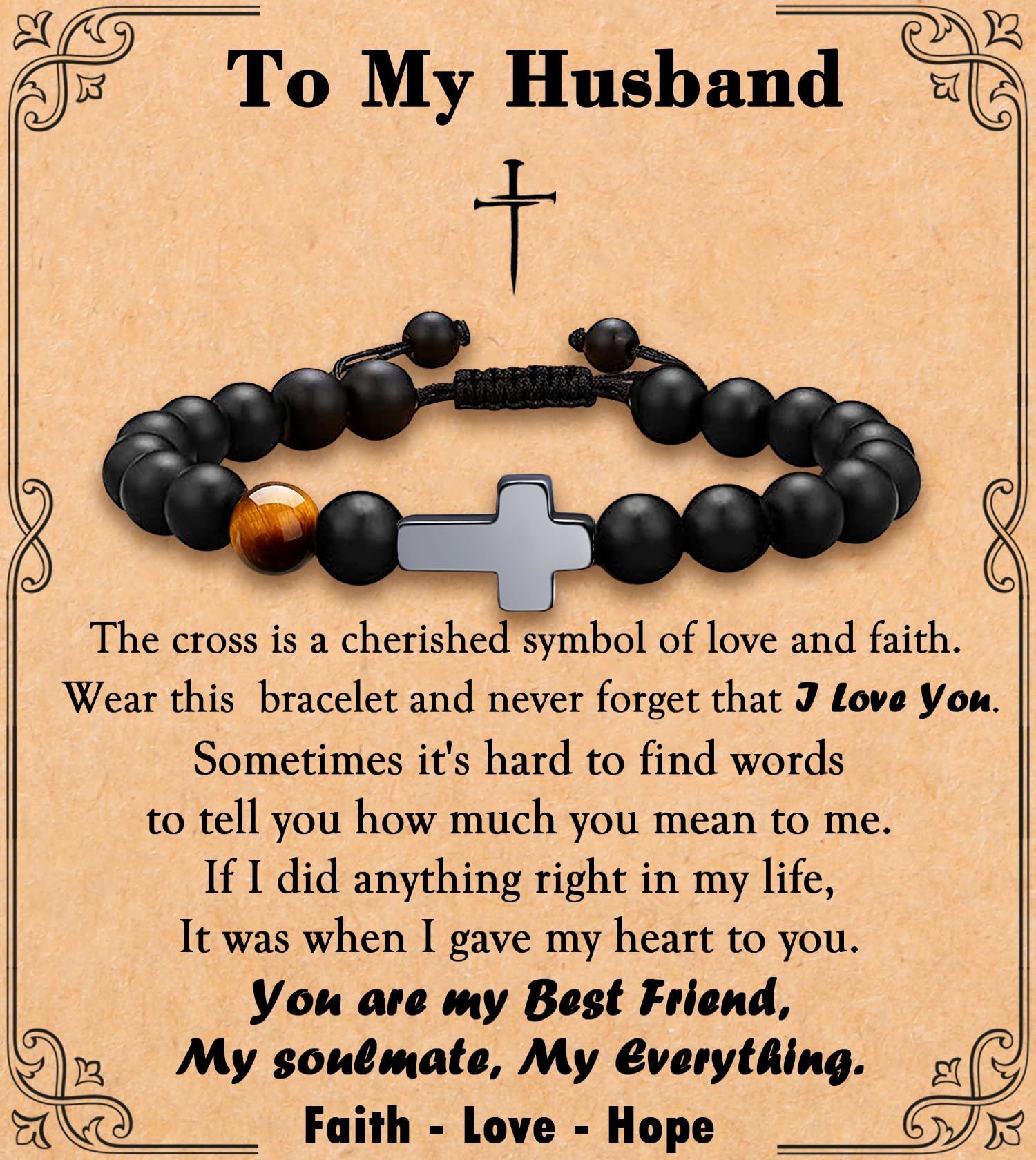 MFTRADING Cross Bracelet for Men Christian Gifts for Son Grandson Brother Husband Dad Man Godfather Religious Baptism Jewelry Birthday Retirement Gifts Beaded Bracelet