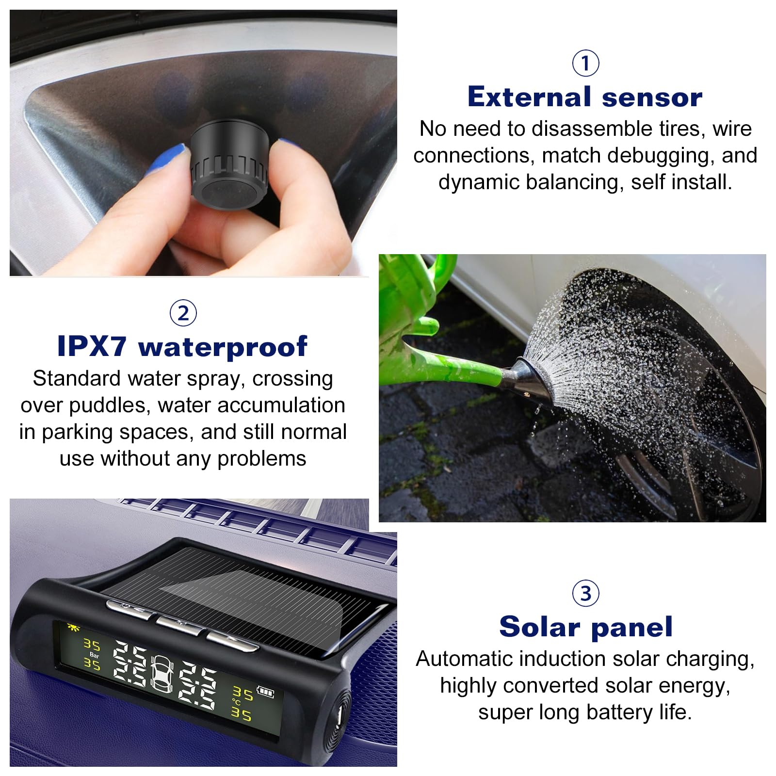 PORFOYO Sistema di controllo della pressione degli pneumatici, sistema di controllo della pressione dei pneumatici, materiale ABS, display digitale, sensore di pressione degli pneumatici, set per auto