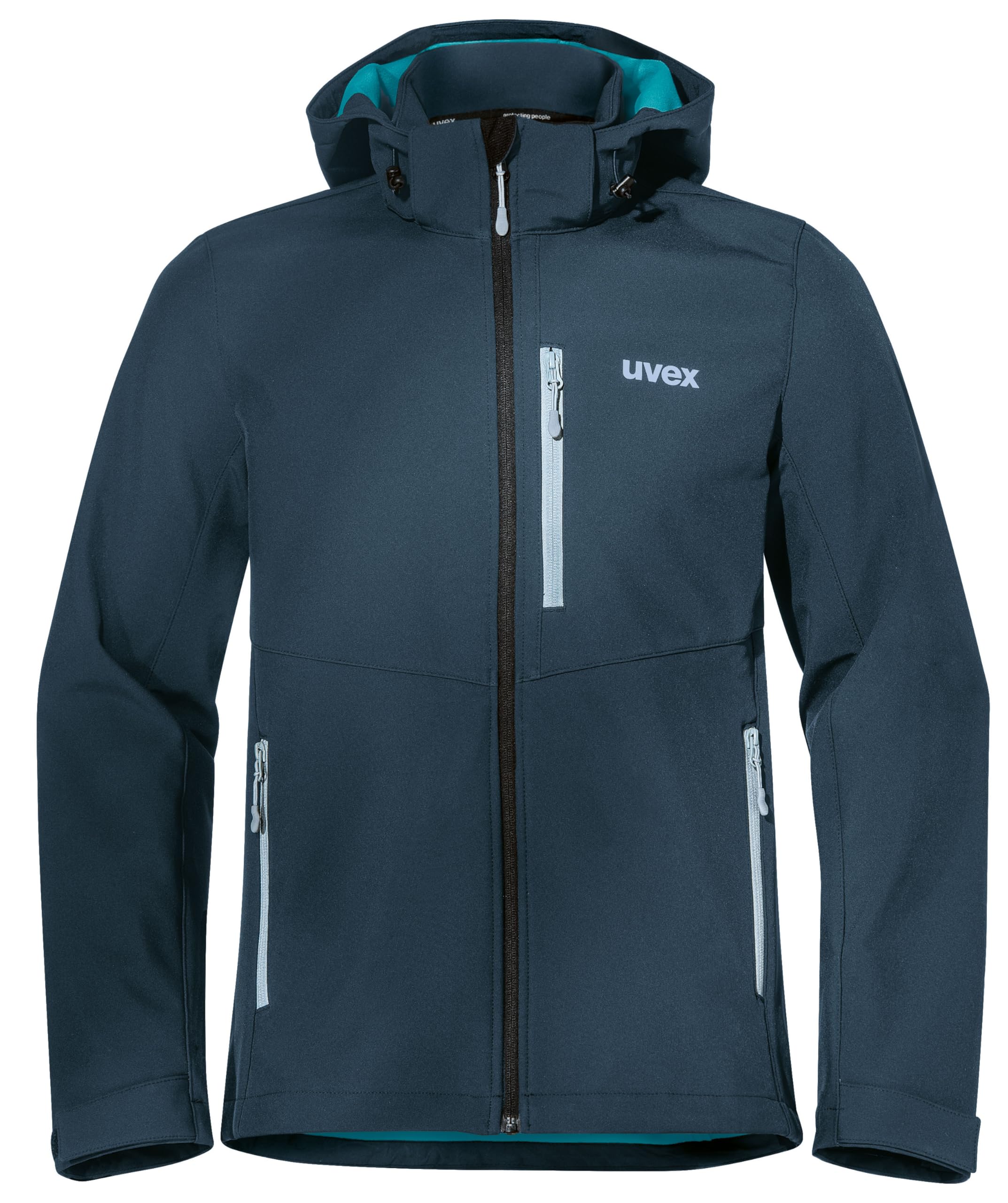 Uvex Men's Midnight Blue/Turquoise Tune-Up Softshell Jacket - Water-Repellent & Windproof - Outdoor Transition Jacket For Leisure & Work, Xl
