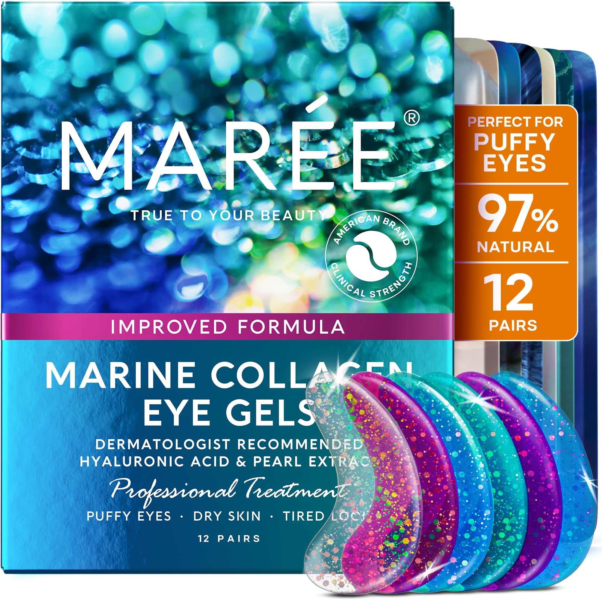 MAREE Eye Gels - Cooling Pads Under Eye Patches for Puffy Eyes and Dark Circles with Collagen & Hyaluronic Acid - Anti Wrinkles Under Eye Masks Skincare Treatment for Puffiness - Parches Para Ojeras