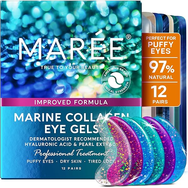 MAREE Eye Gels - Cooling Pads Under Eye Patches for Puffy Eyes and Dark Circles with Collagen & Hyaluronic Acid - Anti Wrinkles Under Eye Masks Skincare Treatment for Puffiness - Parches Para Ojeras