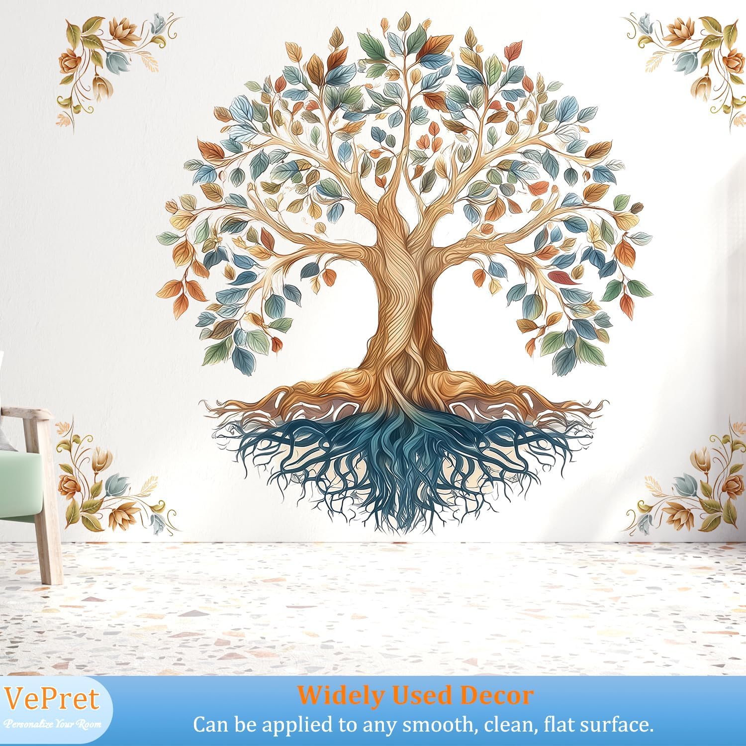 Tree of Life Wall Decals with Mandala Design, Large Bohemian Removable Wall Art - Self-Adhesive Spiritual Home Decor for Bedroom, Nursery, Meditation Space, Accent