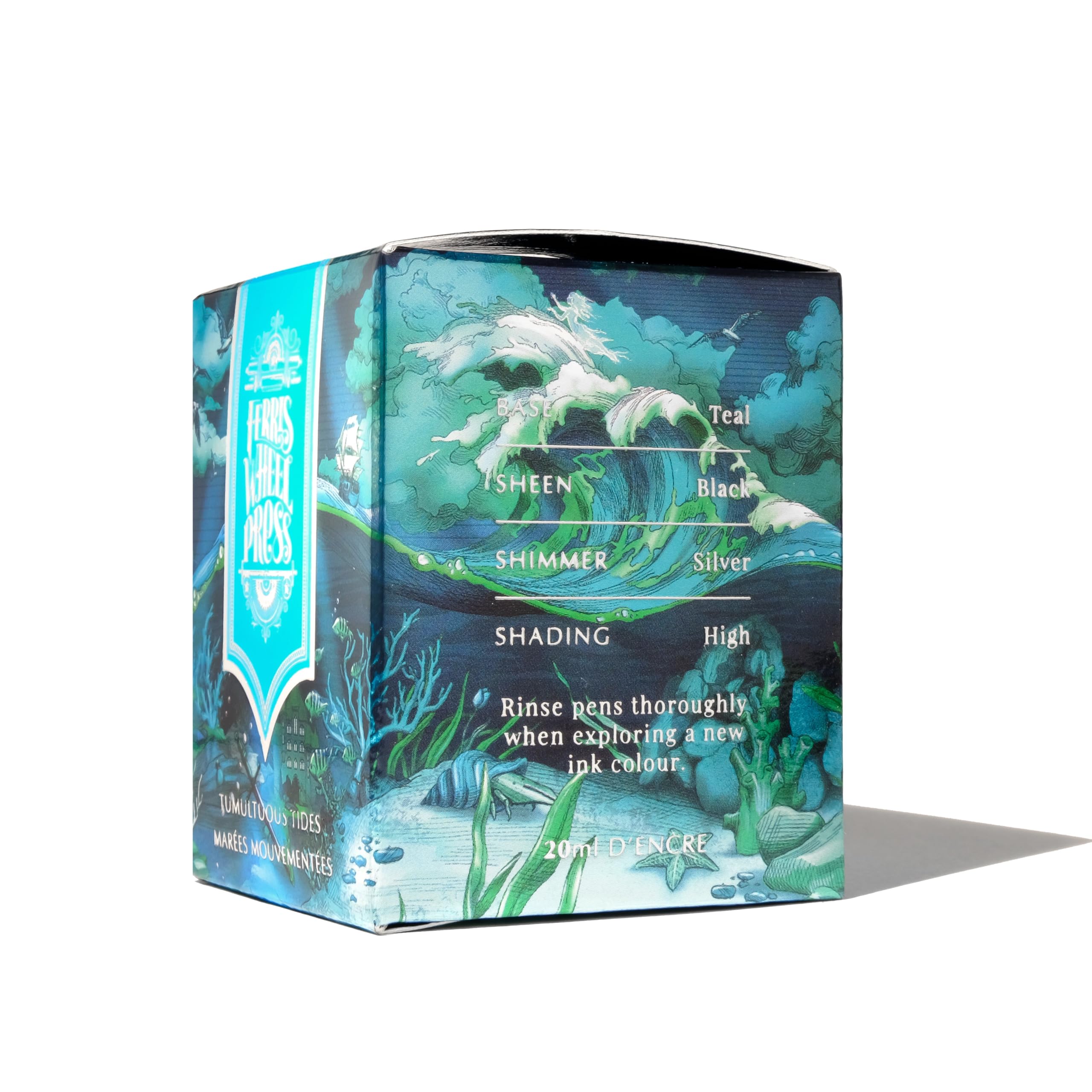 Ferris Wheel Press Fountain Pen Ink | FerriTales Collection |Tumultuous Tides Teal with Silver Shimmer and Black Sheen|20ml - Image 4