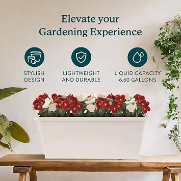 The HC Companies 24 Inch Heavy Duty Deck Rail Planter Boxes, White, 4-Pack