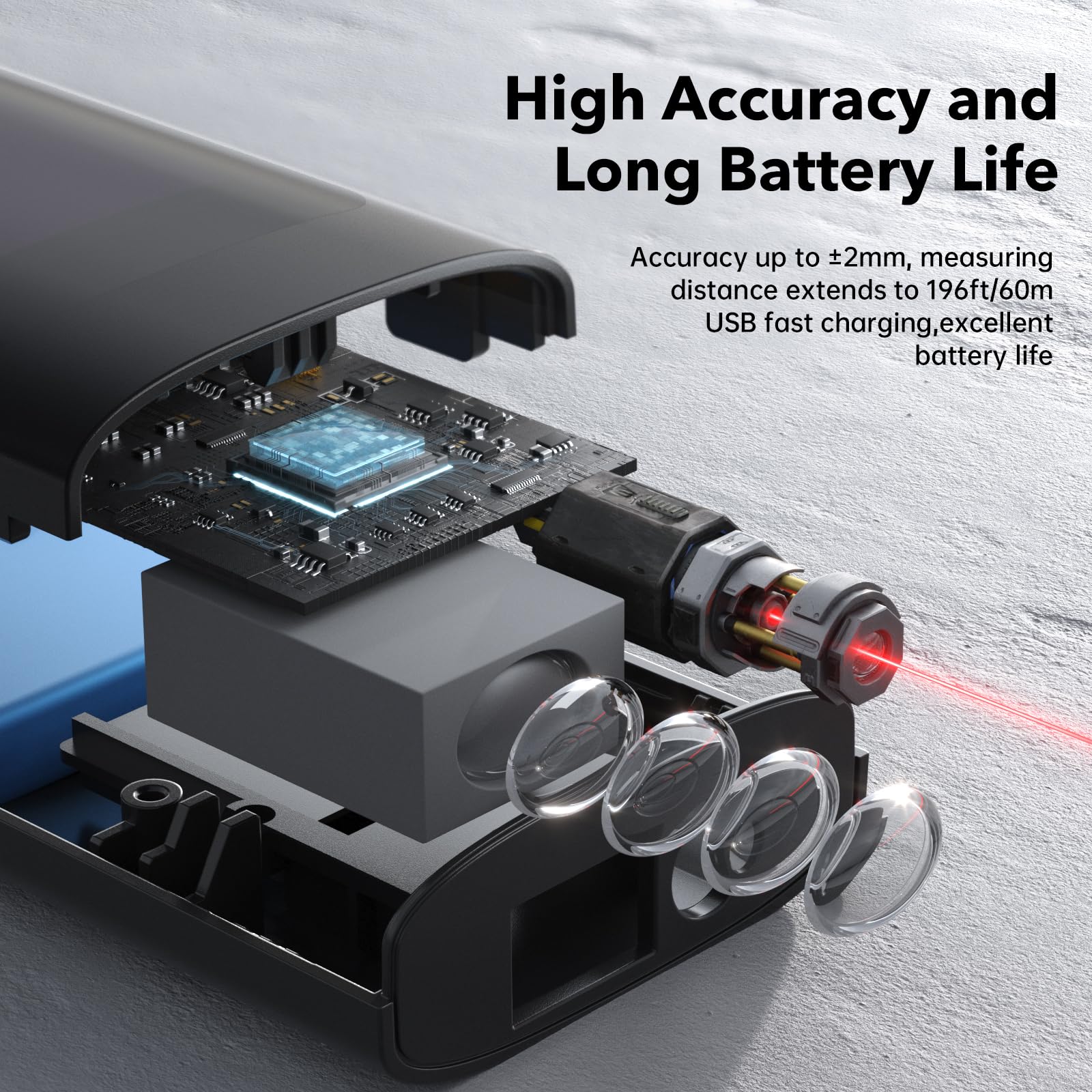 IPSXP Metre Laser, Télémètre Laser 60m, Portable Numérique Mesureur Distance, Surface, Volume, Fonction Pythagore, IP54, LCD Rétro-éclairage Rechargeable