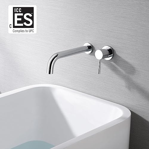 Miniatura 2 de SUMERAIN Grifo de bañera de montaje en pared con boquilla extra larga, mango único con válvula áspera de alto flujo, acabado cromado
