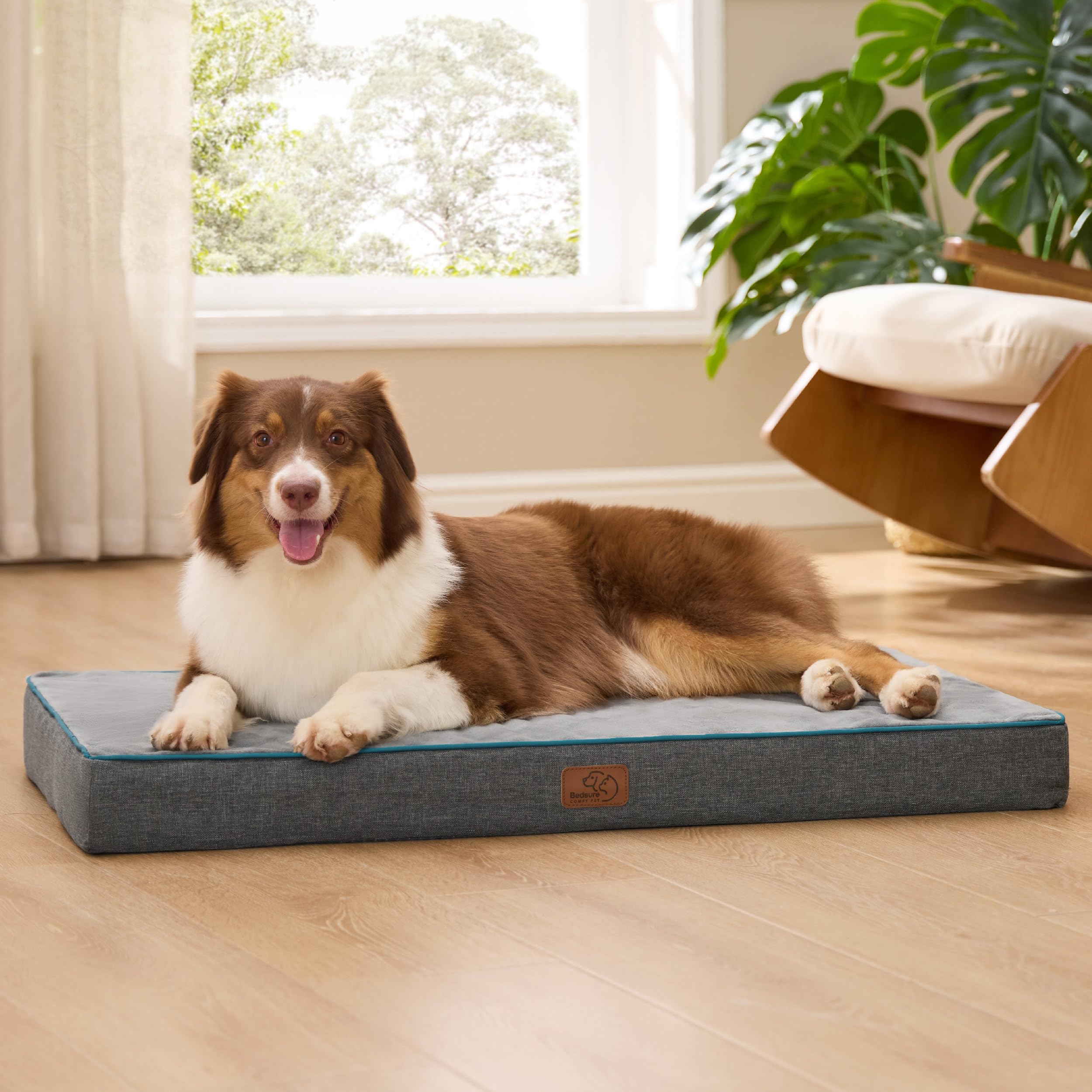 Bedsure Memory Foam Dog Beds Large Sized Dog - Orthopedic Pet Beds for Crate with Removable Washable Cover and Nonskid Bottom, Plush Flannel Fleece Top Pet Mat, Grey