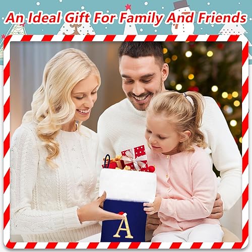 Miniatura 4 de Eoocan Medias de Navidad con monograma de 20 pulgadas, terciopelo rojo vino con puño de felpa blanca súper suave, medias bordadas clásicas