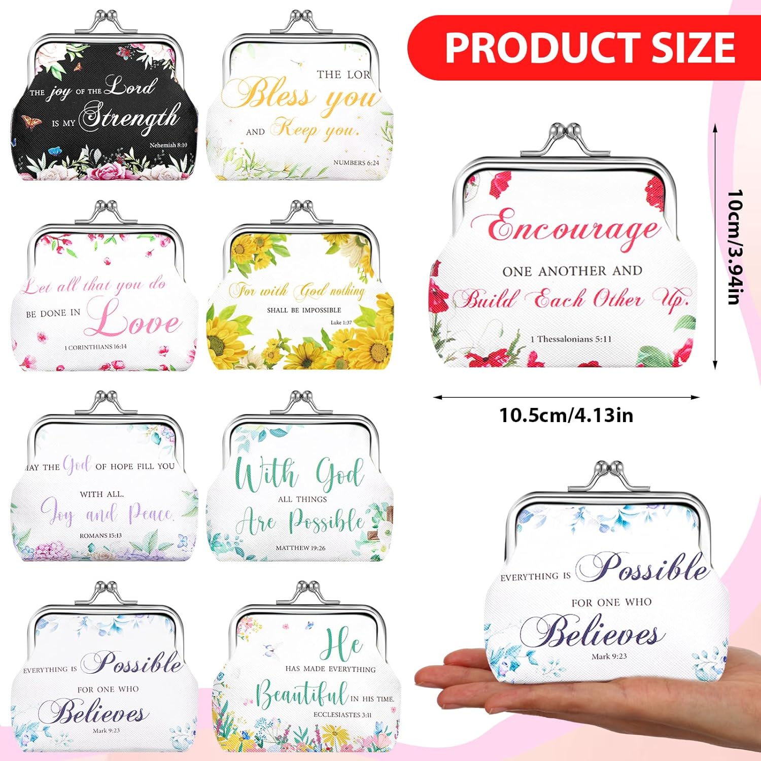 Christian Coin Purse Bulk for Women Bible Verse Religious Kiss Lock Change Purses Inspirational Vintage Mini Cute Travel Pouches Wallet Bag for Ladies Mother Teacher Church Gifts (9) - Image 2