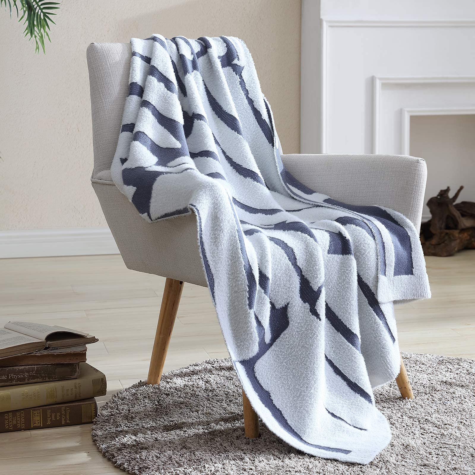 Snuggle Sac Textured Throw Super Soft Lightweight Knitted Throw Blanket 50"x60" for Sofa Couch Blue Throw Blankets
