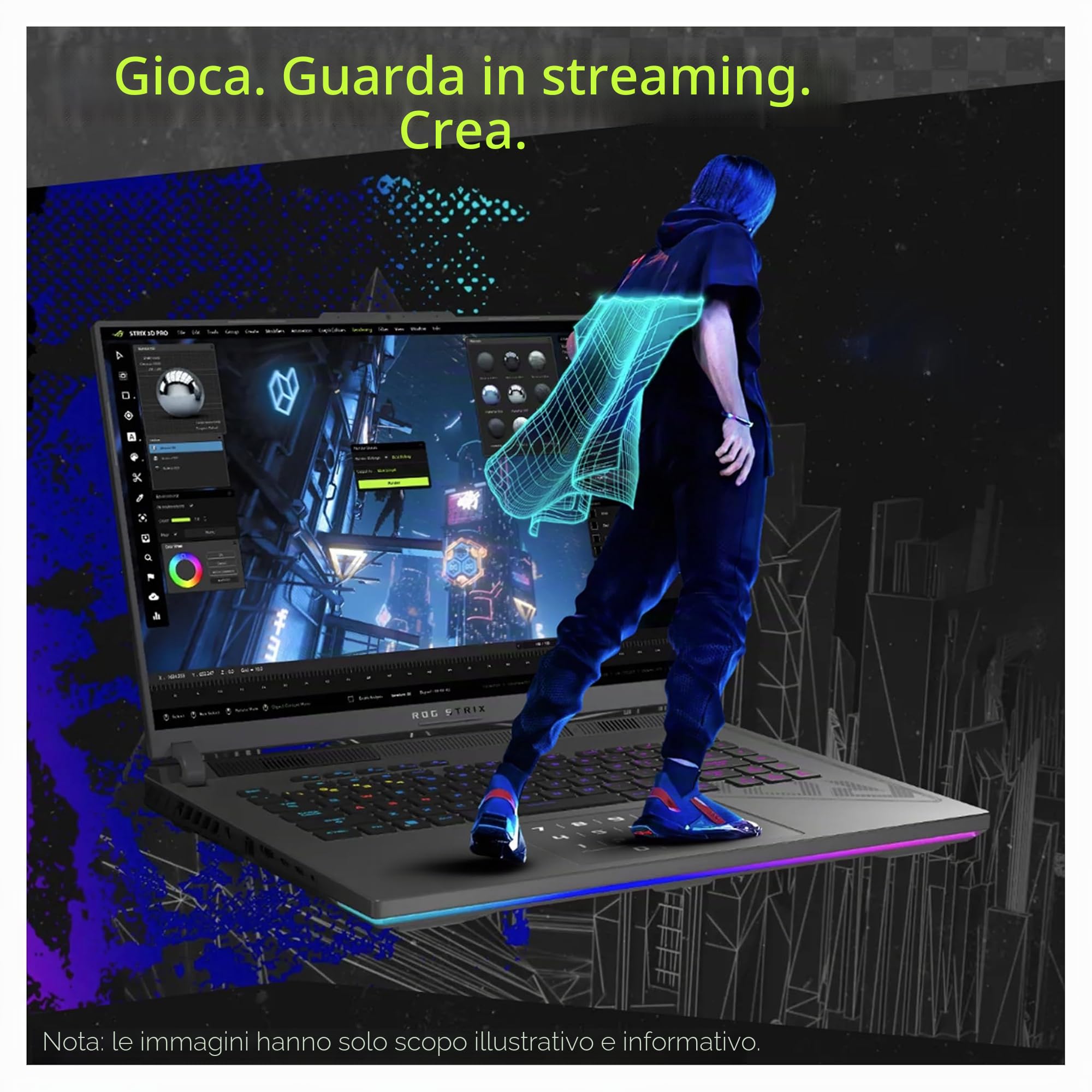 ASUS ROG Strix G18 Gaming Laptop, AMD Ryzen 9-8940HX, 64 GB DDR5 RAM, 2 TB PCIe SSD, 18" 2.5K (2560x1600) 240Hz Display, Nvidia G-Force RTX 5060, Tastiera RGB retroilluminata a 4 zone, W11 Home