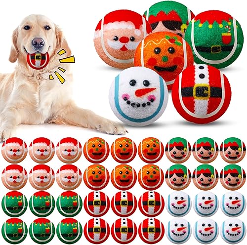 Miniatura 8 de Civaner 18 Pelotas de Tenis Chirriantes de Navidad para Perros de 2.5 Pulgadas Juguetes para Perros a Granel Pelota para Perros Pequeños Medianos