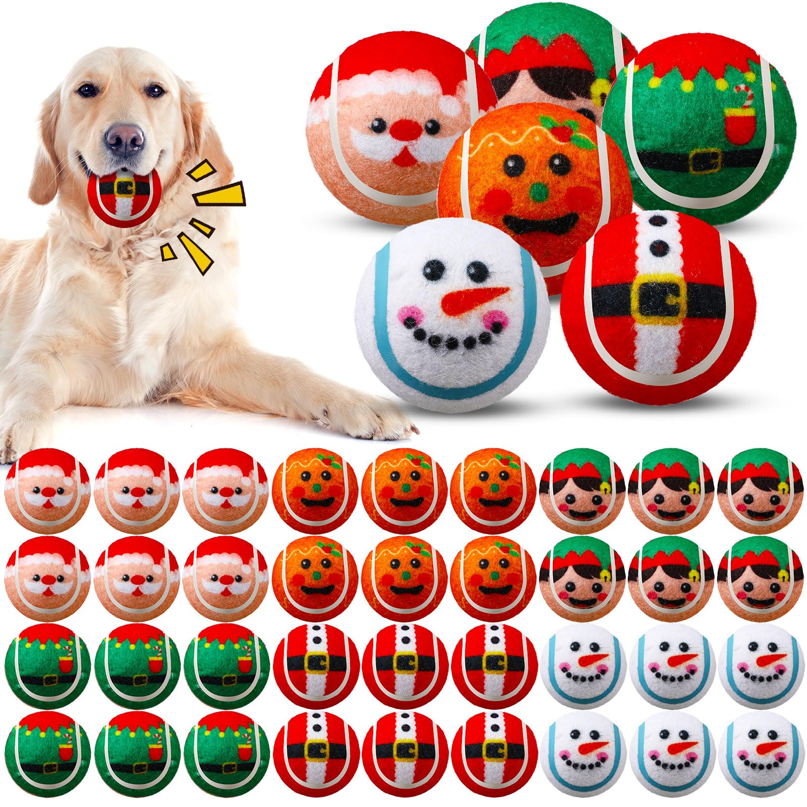 Civaner 36 Pcs Christmas Dog Toys Bulk, 2.5 Inch Squeaky Tennis Balls Santa