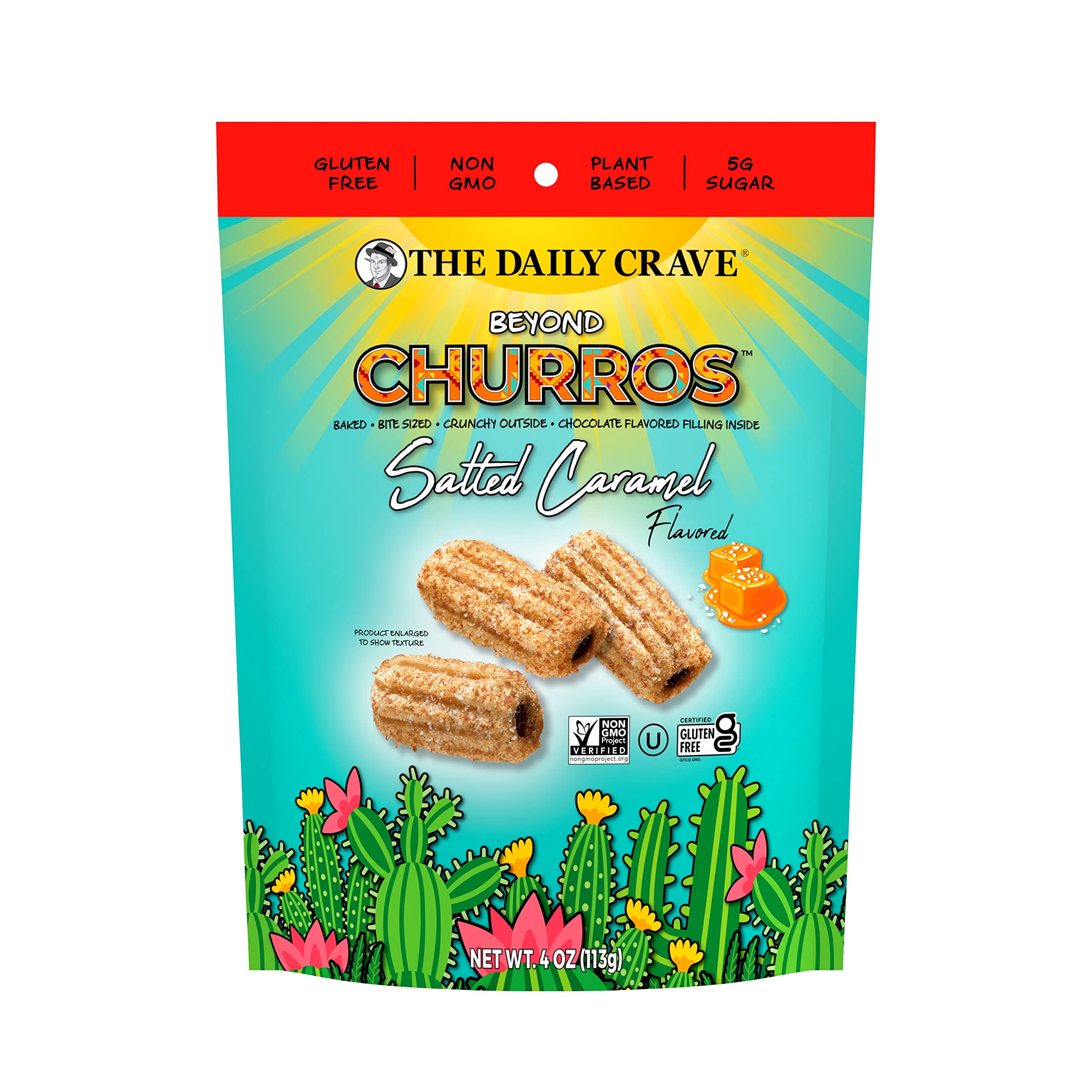 The Daily Crave Beyond Churros, Salted Caramel, 4 Oz (Pack Of 6) Plant-Based, Dairy and Soy-Free, Gluten-Free, Non-GMO, Vegan, Multigrain