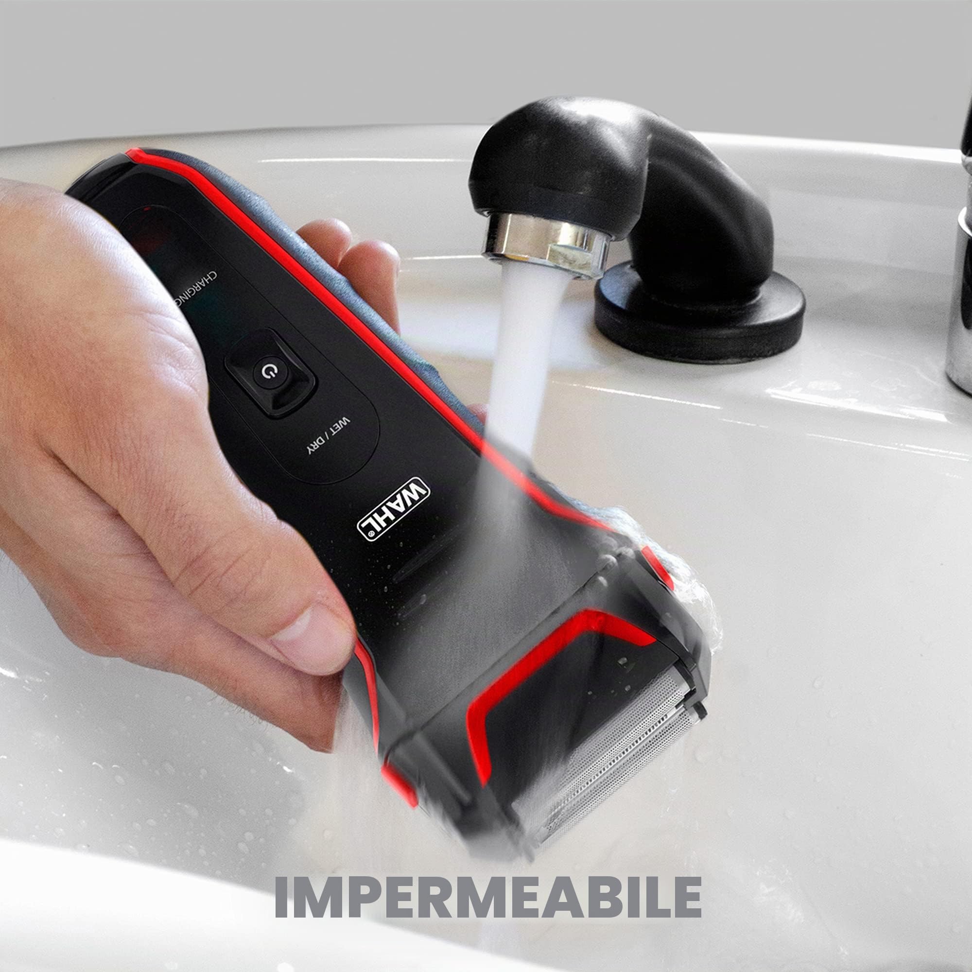 Wahl Clean and Close Plus, rasoio elettrico da uomo, rasoio elettrico da uomo, rasatura per barba, rasoio viso, lamina flessibile, trimmer di precisione, completamente impermeabile, facile da pulire,