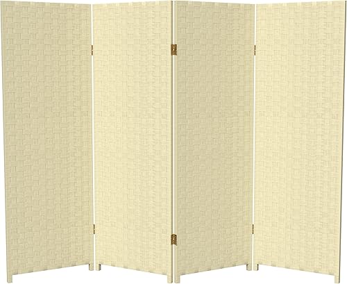 Pantalla plegable de fibra tejida corta de 4 pies - Crema - 4 paneles