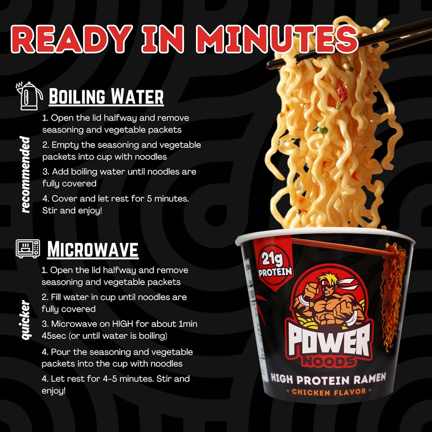 Power Noods High Protein Ramen Noodles - 12 or 6 Pack | Protein Ramen Cups for Lunch or Dinner | Better for You Plant-Based Instant Meal