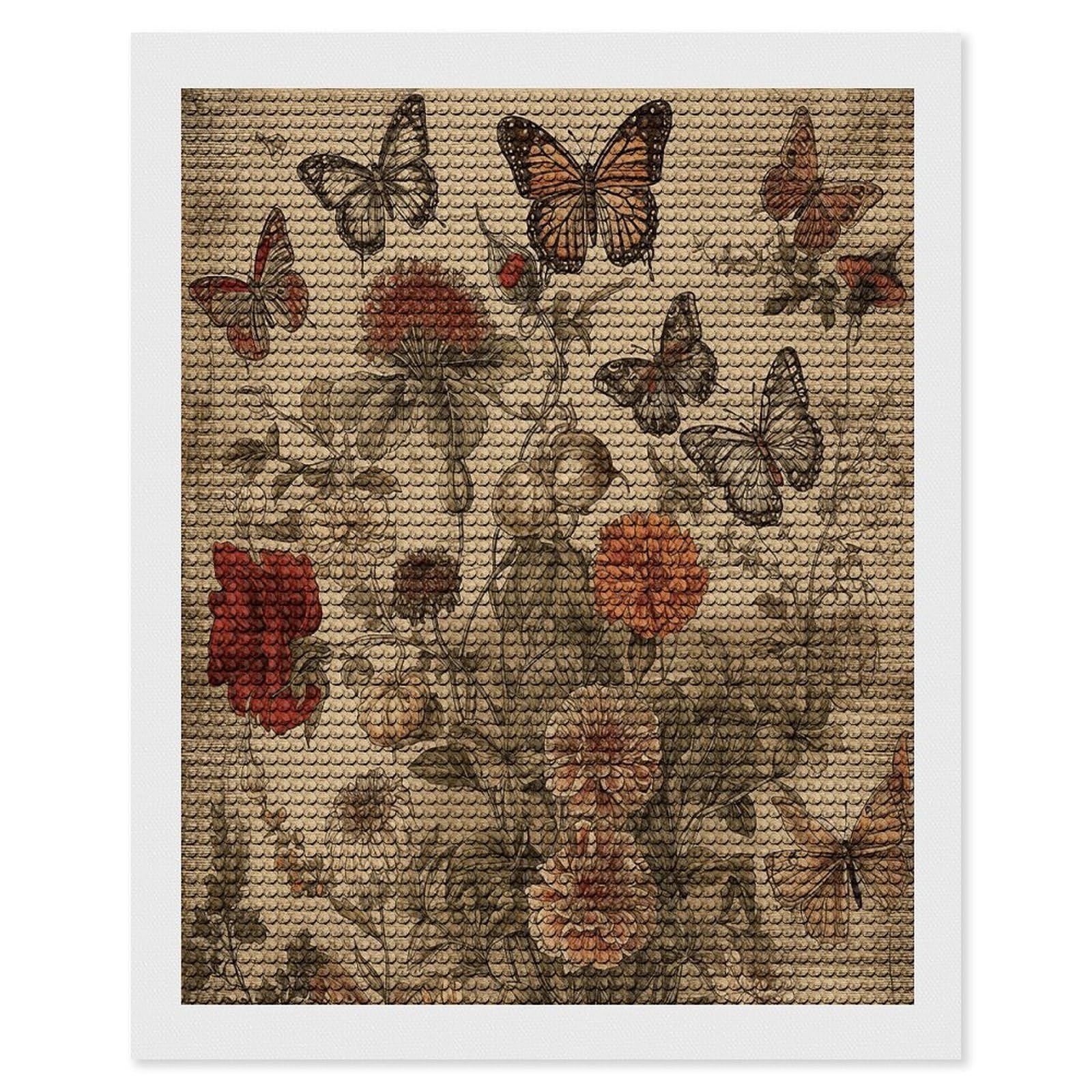 FekiLoot Wildflowers and Butterflies Paint by Numbers Kit for Adults Beginner DIY Diamond Dots Paintings Round Full Drill Diamond Art Kits Picture Diamond Art Painting Kits for Home Decor 16"x20"
