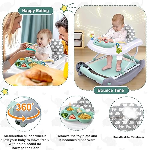 Miniatura 3 de Andador de actividades plegable 5 en 1 para bebé, balancín, centro de actividades, gorila, caminador de asiento, caminador de empuje, ruedas