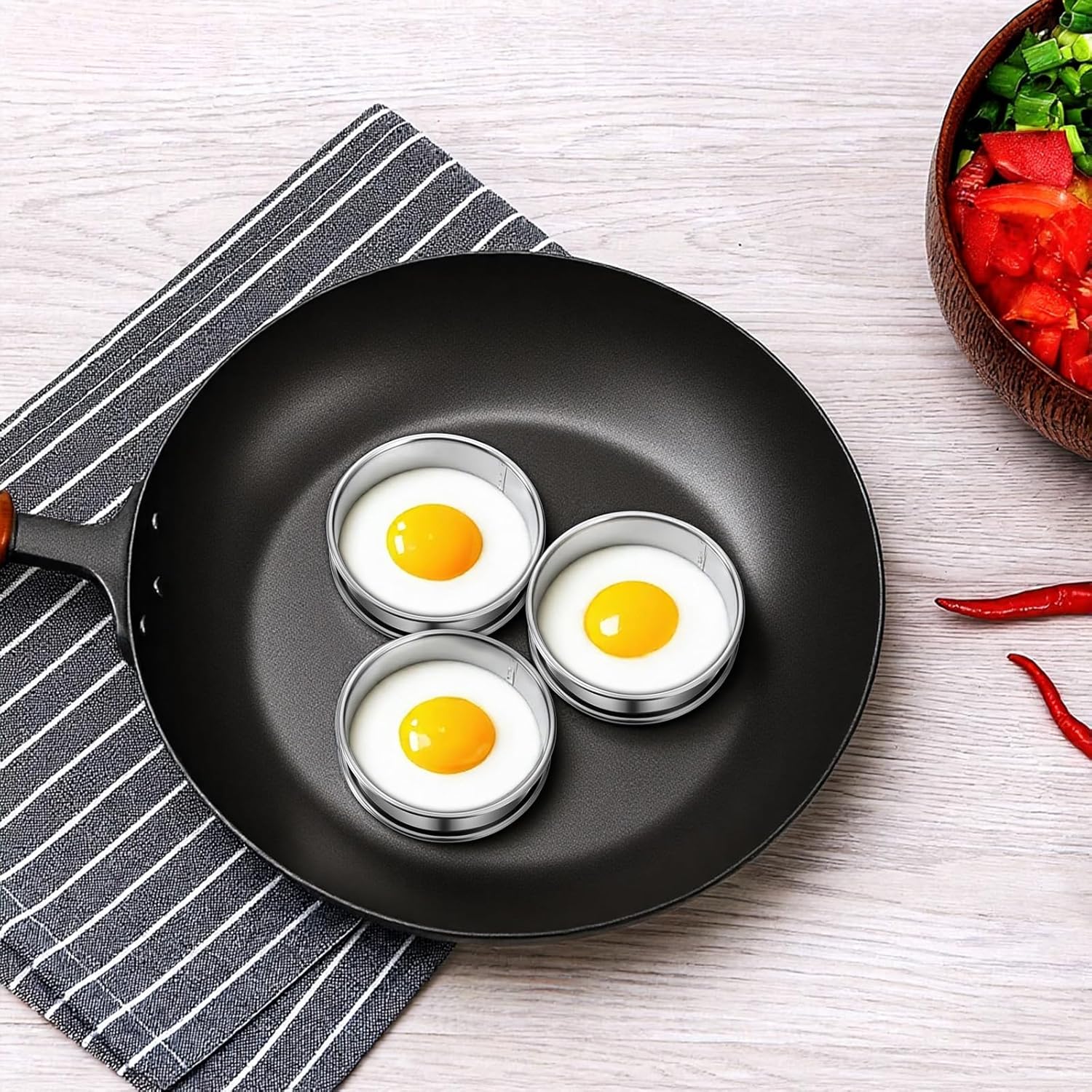 SHENLIU 24 Pieces Stainless Steel English Muffin Rings, 3 Inch Double Rolled Tart Ring Metal Round Nonstick Crumpet Rings Muffin Tart Molds for Food Making Home Baking