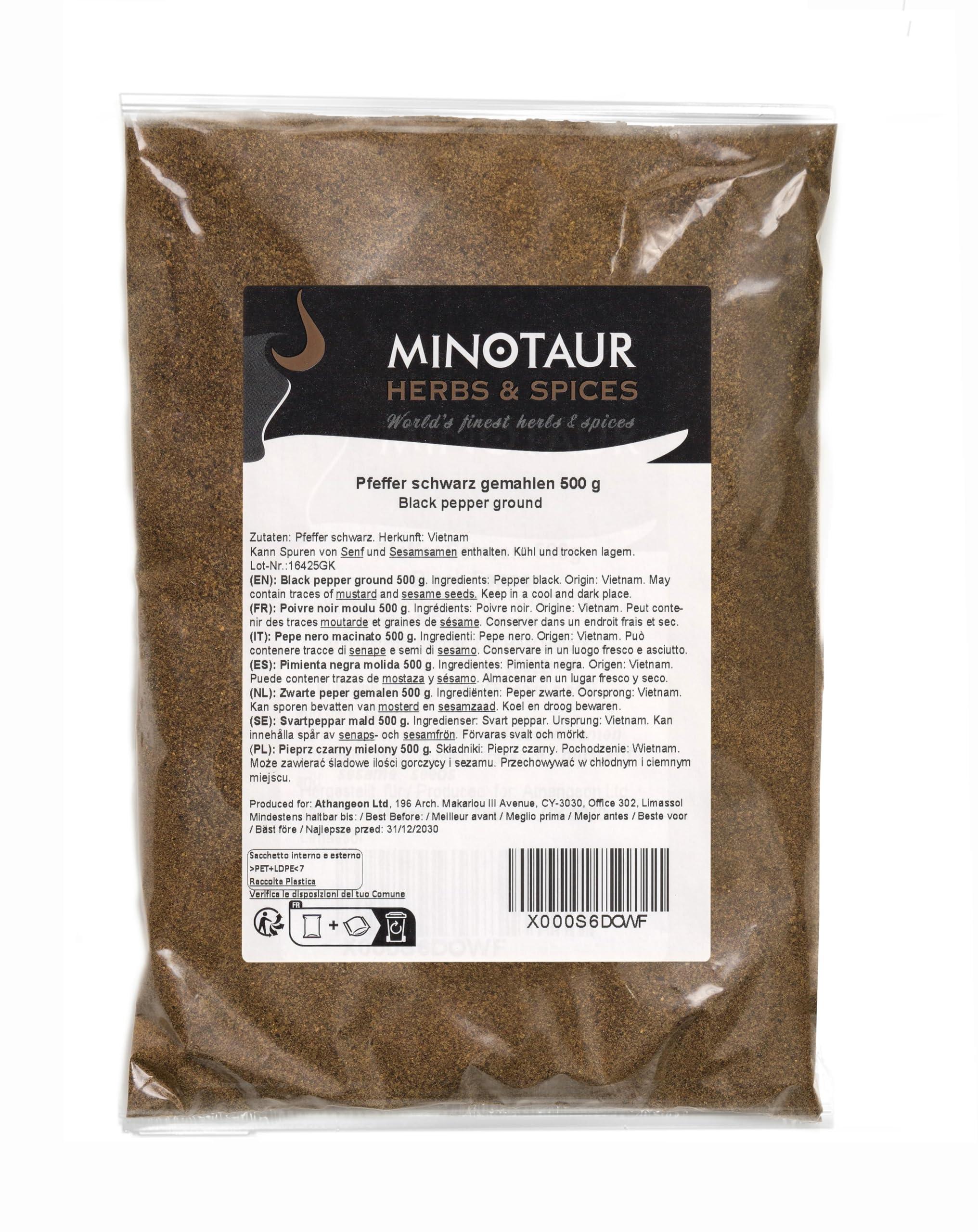 Minotaur Spices | Poivre noir moulu | 2 x 500 g (1 Kg)