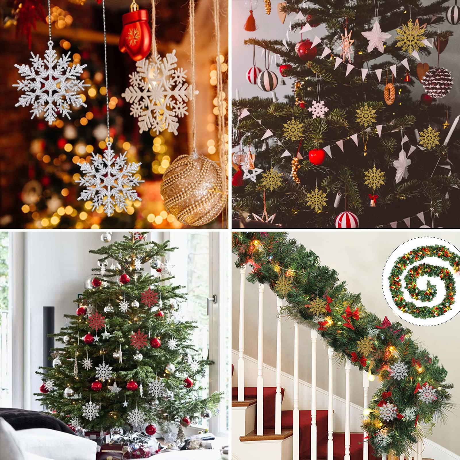 Lot De 12 Flocons De Neige Pailletés à Suspendre - Déco Noël Blanche Pour Arbre, Fenêtre, Porte - 11