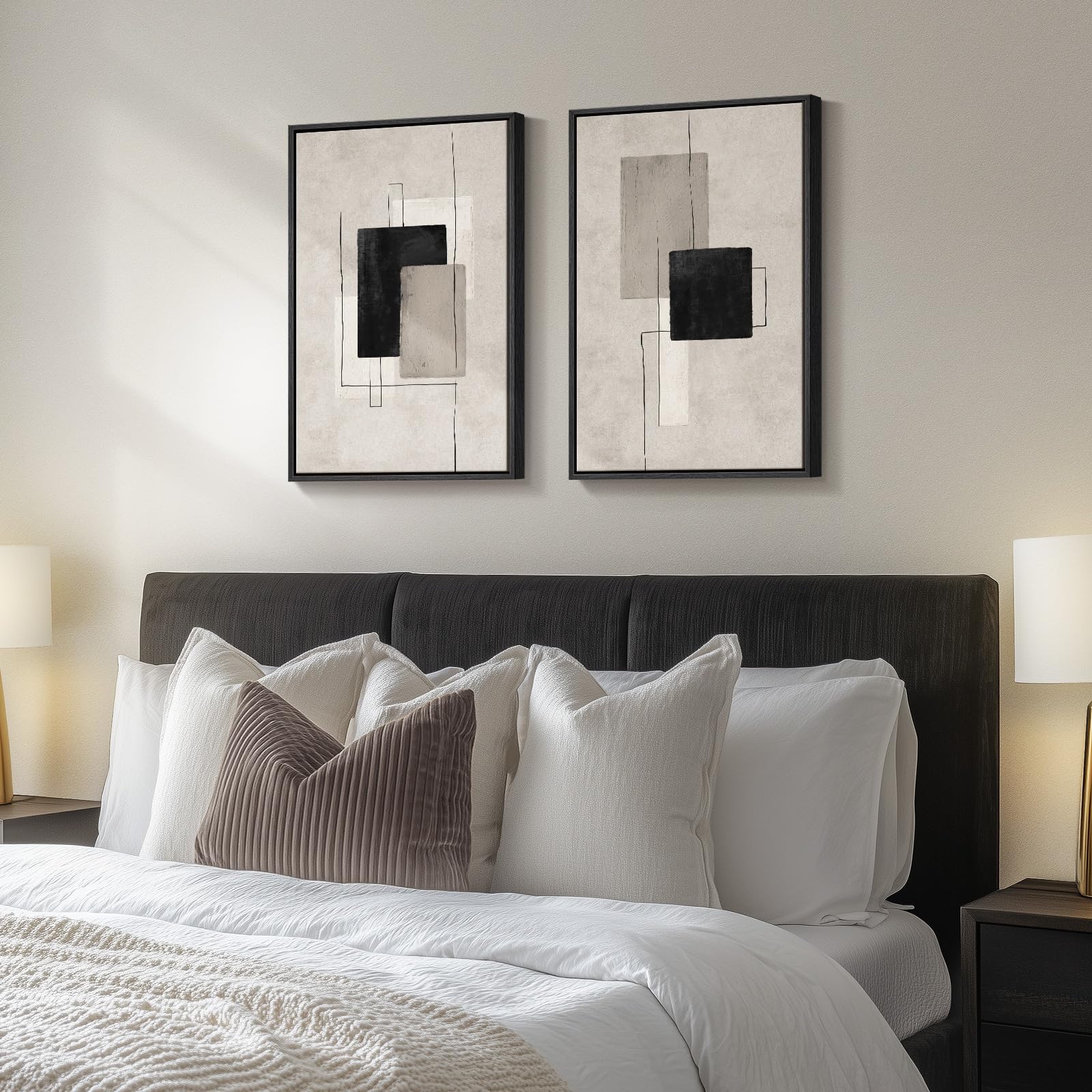 Lot de 2 impressions sur toile abstraite neutre encadrée – Impressions sur toile de peintures à thème minimaliste pour salon, salle à manger, chambre à coucher – 40,6 x 61 cm
