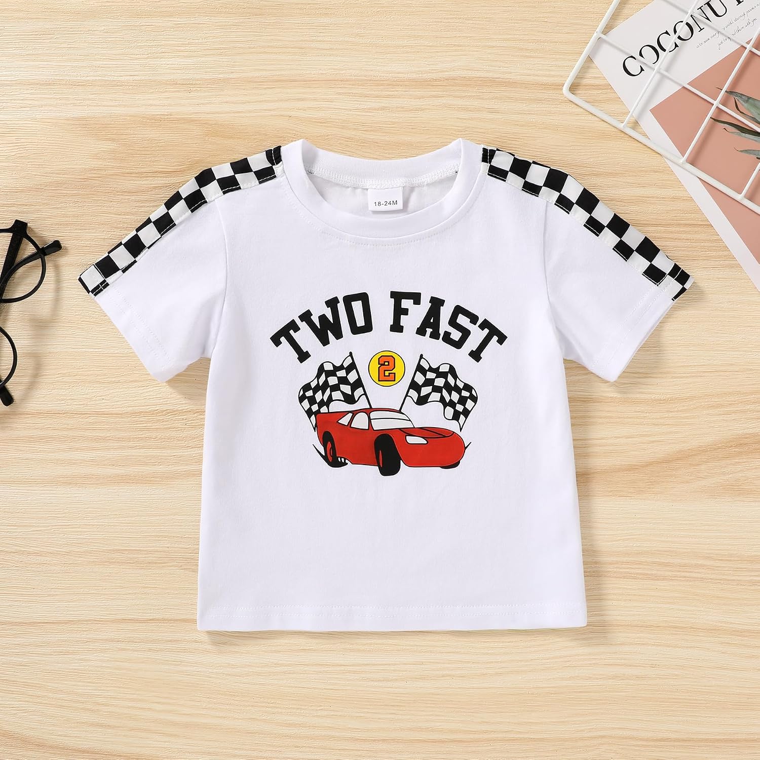 Happy Town 2nd Birthday Shirt Boy Two Fast Race Car Birthday Party Tee 2T Boys Summer Clothes 2 Year Old Boy Birthday Gift