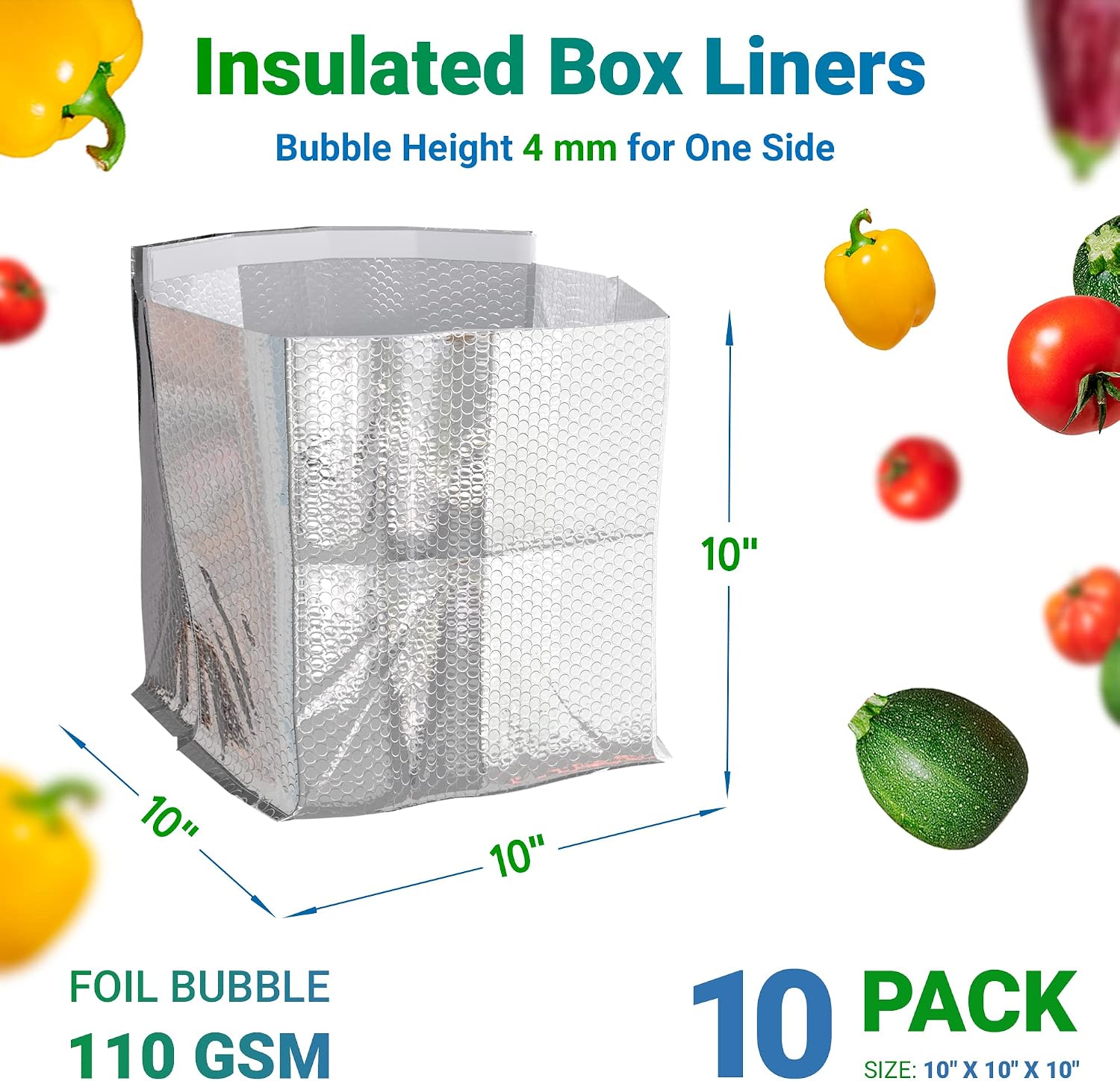 Insulated Box Liners 10 x 10 x 10 Inch, Pack of 10, Foil Bubble Insulation Inserts, Thermal Box Liners for Shipping, Aluminum Reflective Interior image 2