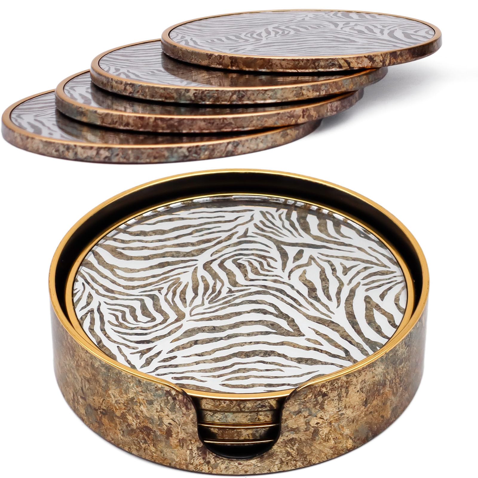 Set of 4 Decorative Round Zebra Print Beer Wine Coffee Tea Drinks Coaster Set