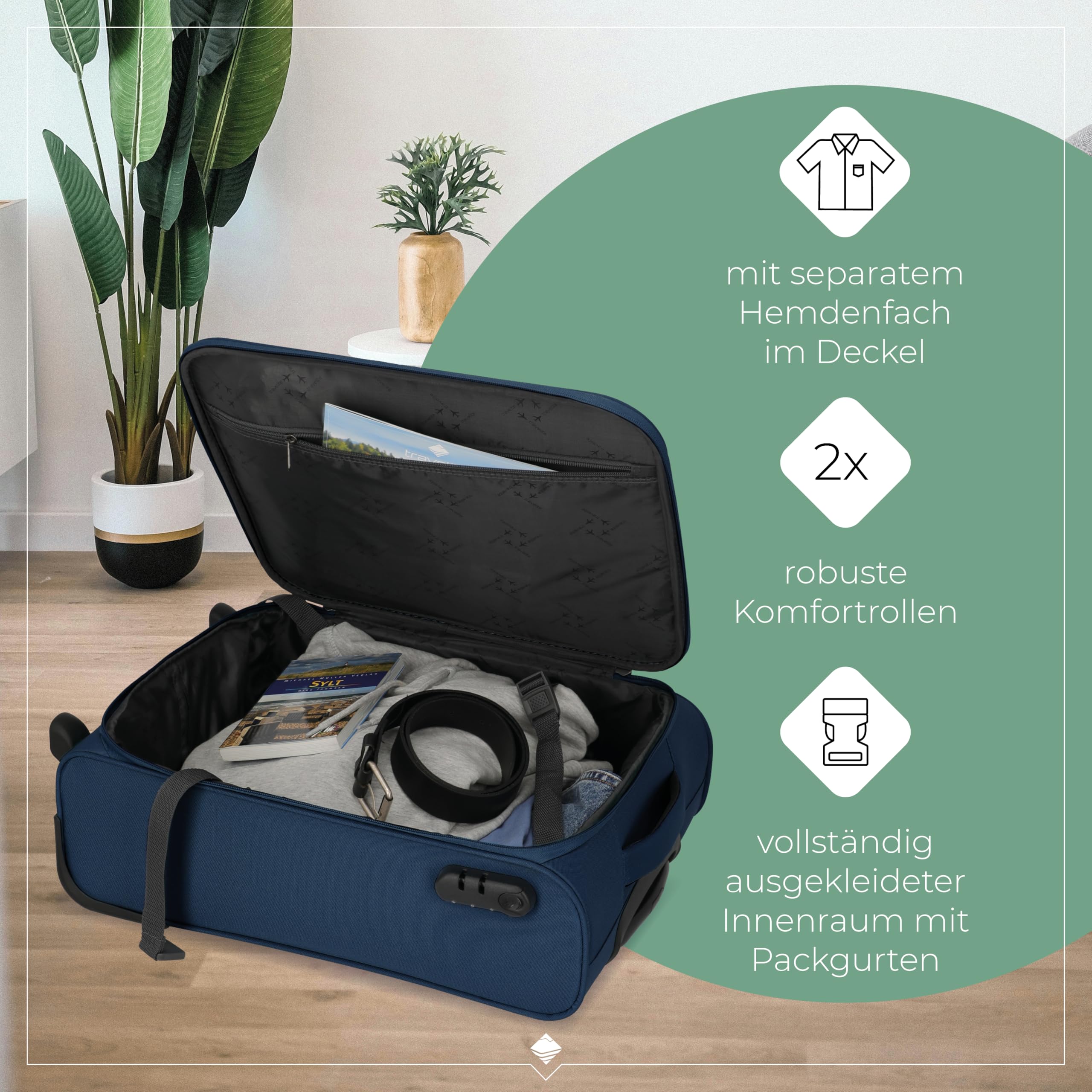 Travelite Bordtrolley Handgepäck Koffer leicht, 2 Rollen, Cabin, Weichgepäck Trolley klein mit Schloss, 52 cm, 39 Liter