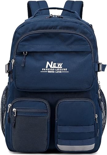 Mochila escolar duradera para adolescentes, estudiantes, niñas, niños, resistente al agua con múltiples bolsillos para viajes, Azul marino, Mochilas