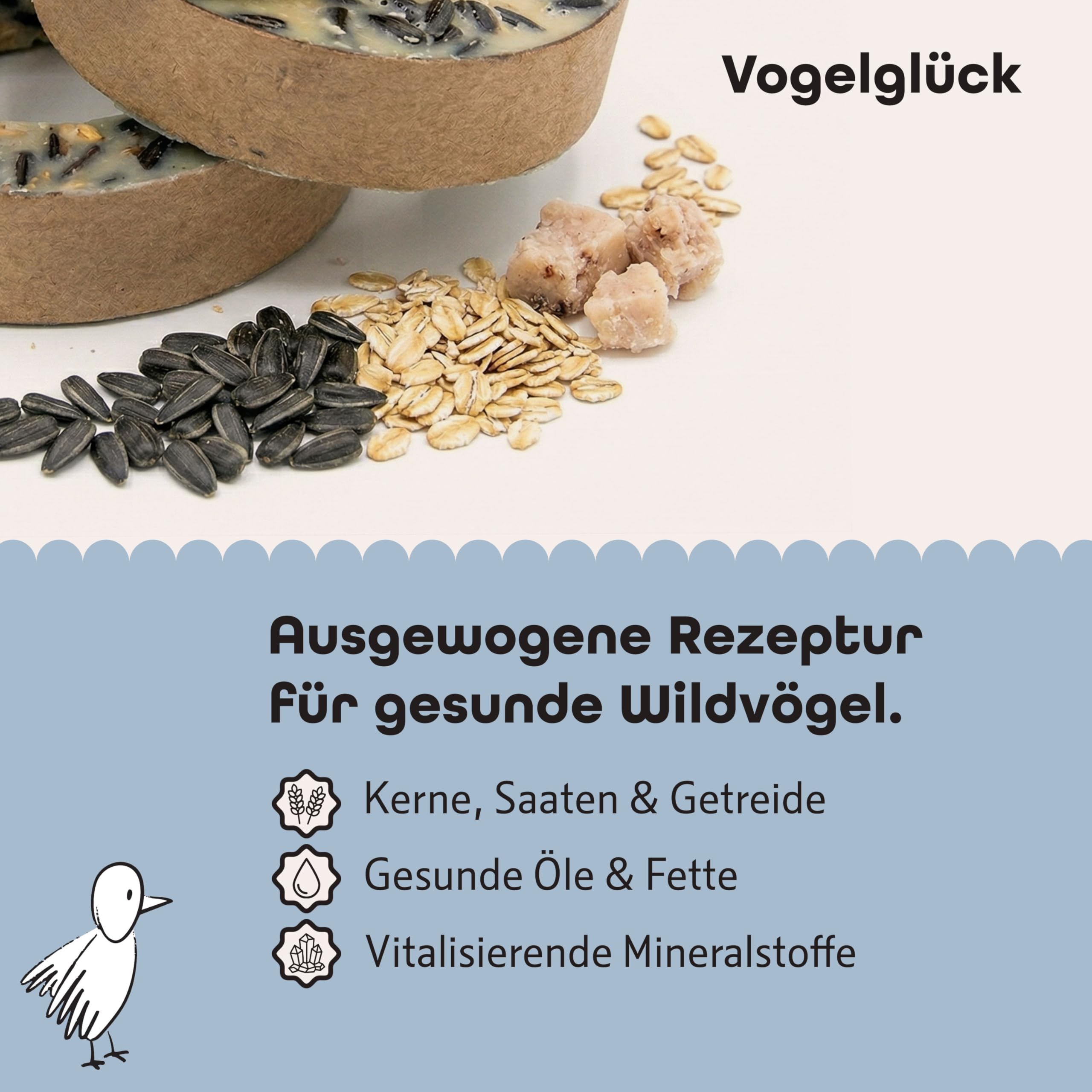 Vogelglück Meisenringe 6x3 Stück – Energiereiches Wildvogelfutter mit Saaten & Getreide – Ganzjahresfutter zum Aufhängen für Meisen & Wildvögel, Vogelringe für Körner und Weichfutterfresser