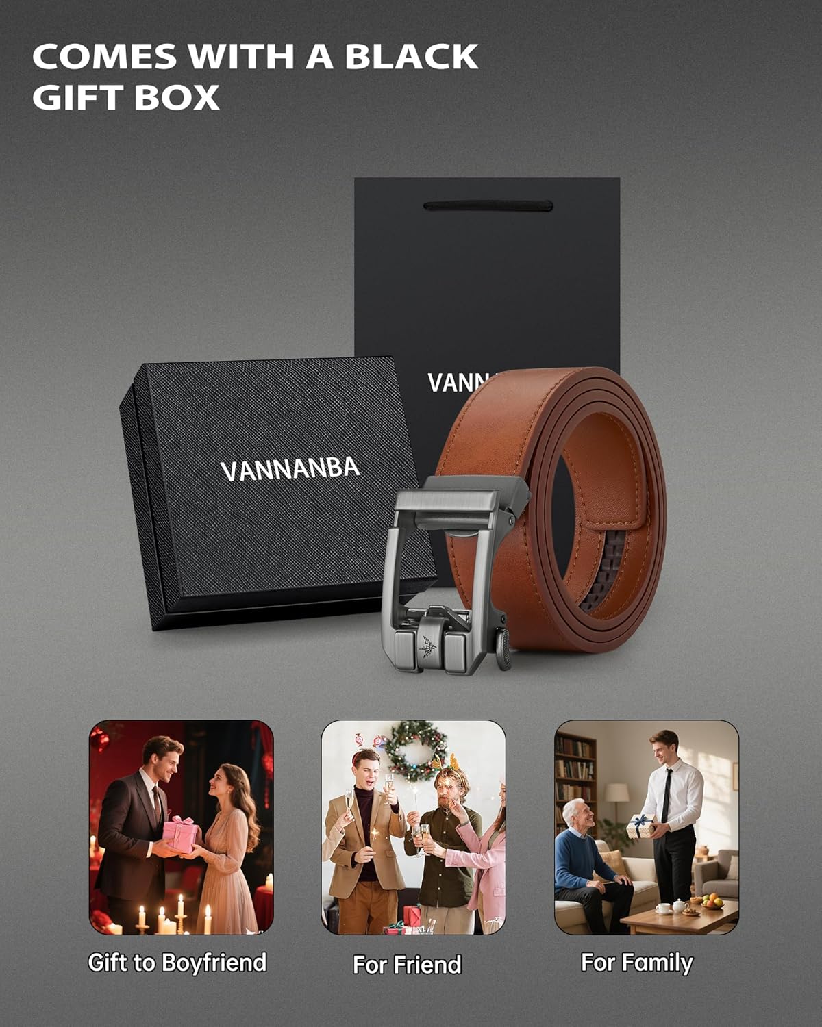 VANNANBA Men's Ratchet Belt Click Leather Belts 1 3/8" with Alloy Buckle for Casual Dress Pants, Cut for Fit - Image 6