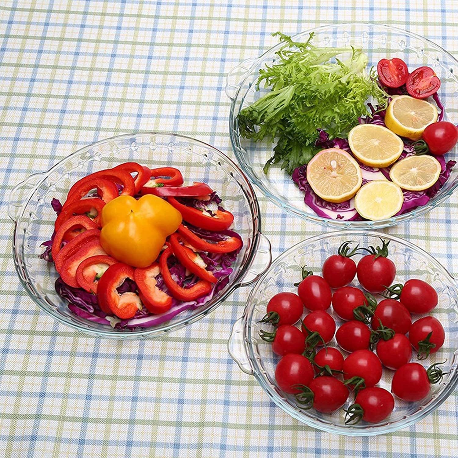 Glass Flan Dish Round Glass Bake Pie Plate with Handle Pie Serving Dish Glass Baking Dish High Heat Resistance Glass Baking Tins for Cake Pie Flan (Size : 8 inches) (10 inches)