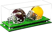 Vista 103 de Better Display Cases Acrílico 2 Mini casco de fútbol (no tamaño completo) vitrina con base de césped transparente (V46/A019)