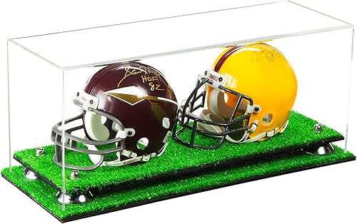 Miniatura 103 de Better Display Cases Acrílico 2 Mini casco de fútbol (no tamaño completo) vitrina con base de césped transparente (V46/A019)