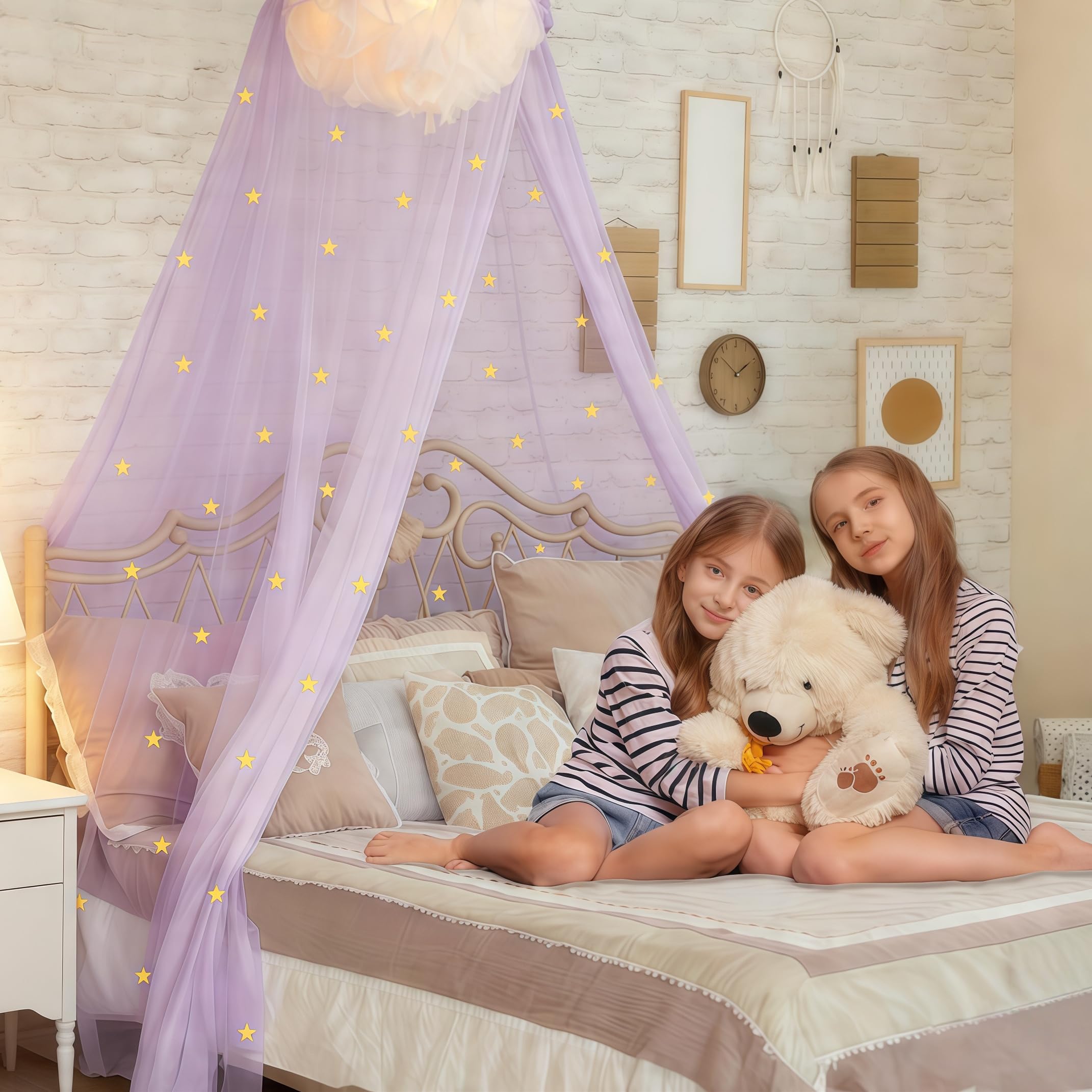 Ciel de lit étoilé Qui Brille dans Le Noir, paravent de lit pour Filles, Ciel de lit de Princesse pour Chambre de Fille, Pink