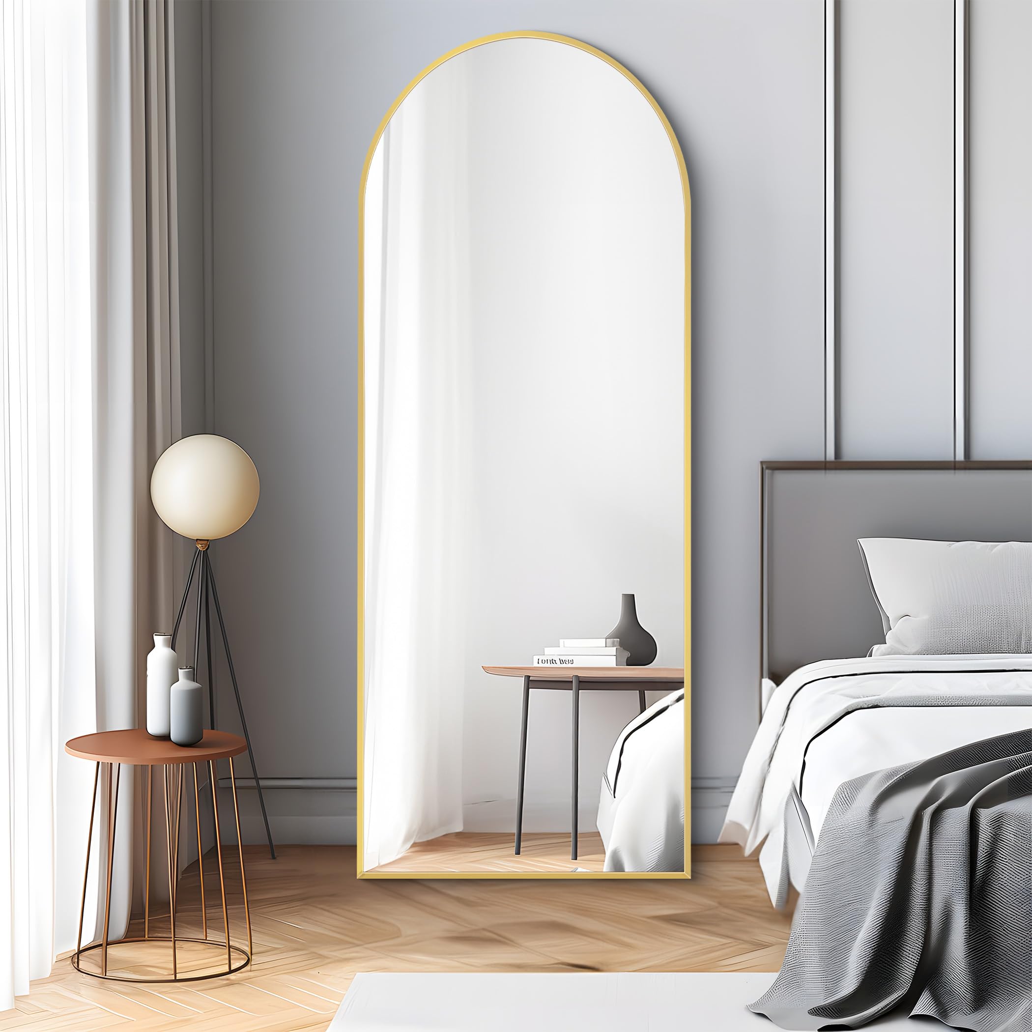 COFENY Full Length Mirror, 64" x 21" Arched Mirror Full Length Gold Floor Wall Mirror Standing, Leaning or Hanging, Big Arch Full Body Mirrors Standing Mirror for Bedroom Living Room Bathroom