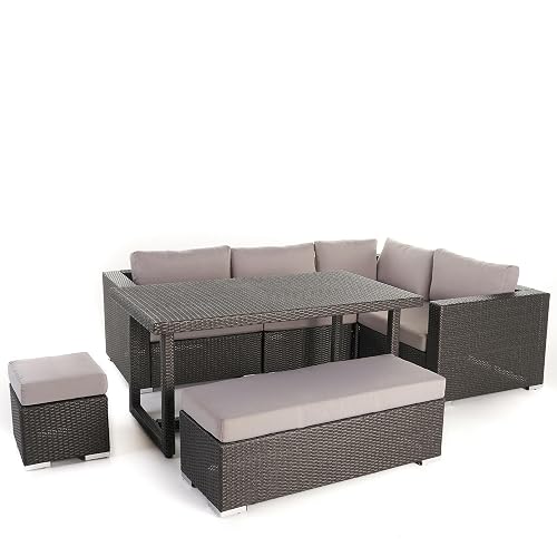 Santa Rosa Outdoor 7-Seater Dining Sofa Set with Aluminum Frame