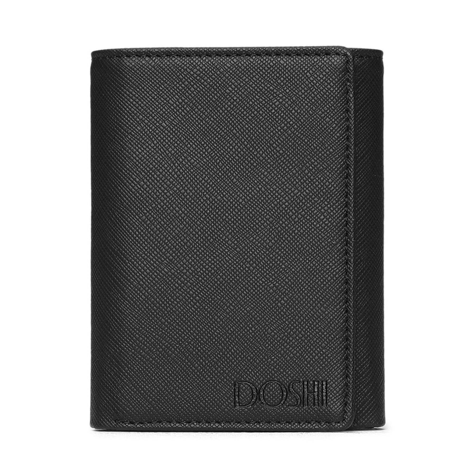 Black Crossgrain Vegan Trifold Wallets for Men - RFID Protection - Vegan Leather Wallets - Luxury Men's Wallet with Folded Edges Design - PETA Approved Black Crossgrain Vegan Slim Wallet